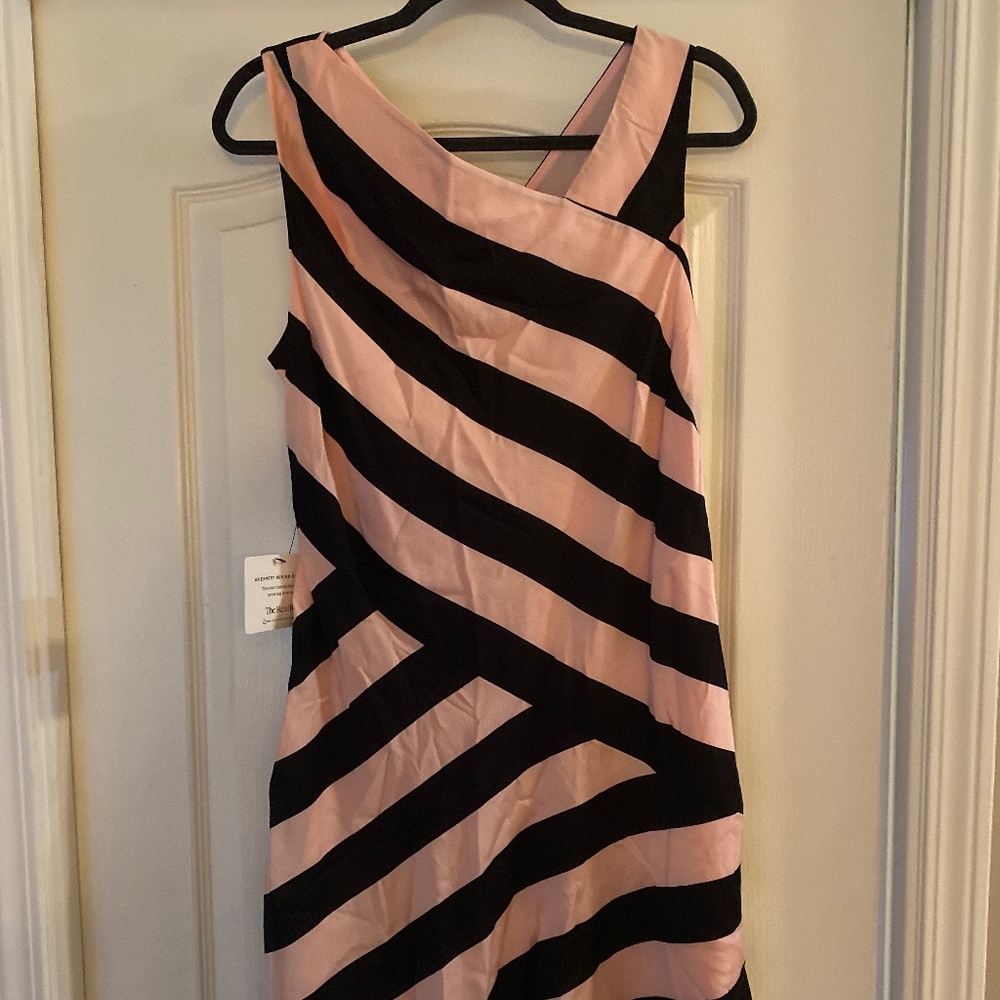 St. John pink and black striped dress